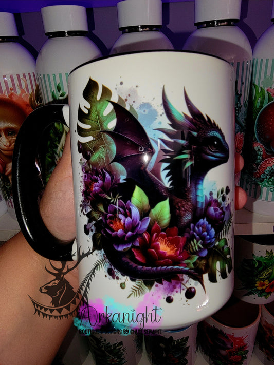 Tasse en céramique sur commande - Monstera & Bébé Dragon - Bleu Marin