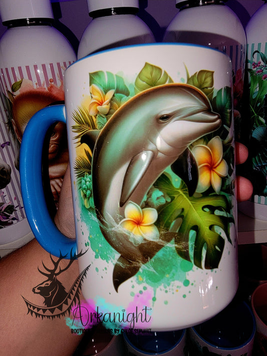 Tasse en céramique sur commande - Monstera & Animals - Dauphin