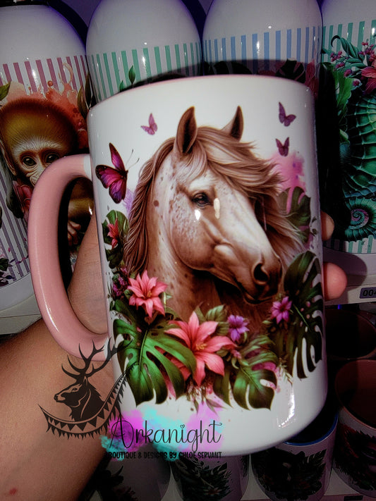 Tasse en céramique sur commande - Monstera & Animals - Cheval Gris