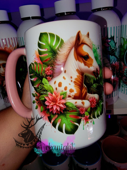 Tasse en céramique sur commande - Monstera & Animals - Poulain Paint Horse Tan