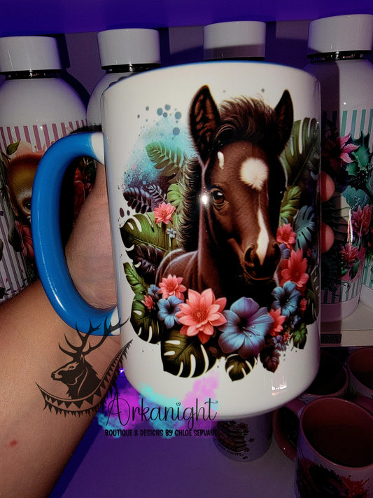 Tasse en céramique sur commande - Monstera & Animals - Poulain Noir