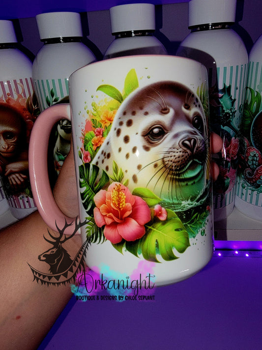 Tasse en céramique sur commande - Monstera & Animals - Bébé Phoques