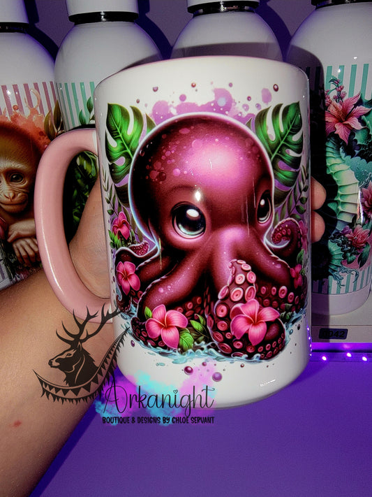 Tasse en céramique sur commande - Monstera & Animals - Pieuvre Mauve foncé