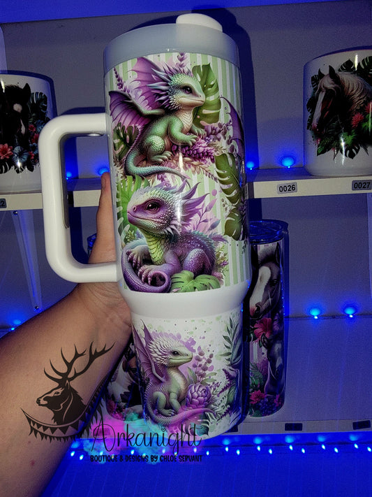 Gourde 40 oz sur commande - Collection Monstera & Bébé Dragon - Sauge & Lilas
