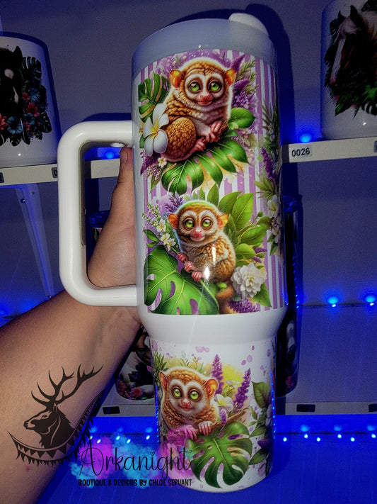 Gourde 40 oz sur commande - Collection Monstera & Animals - Singe Tarsier