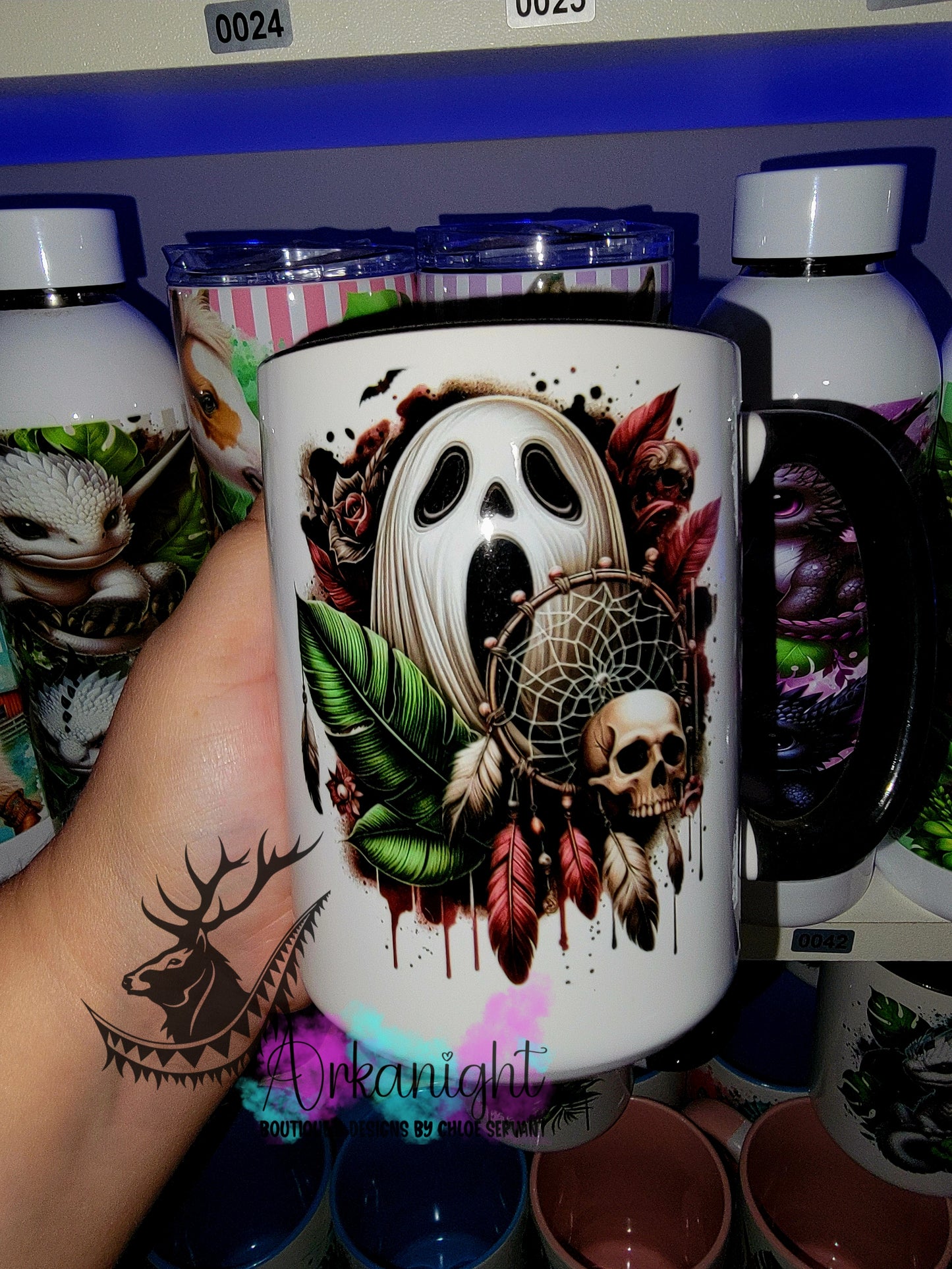 Tasse en céramique sur commande - Monstera & Fantôme Bourgogne