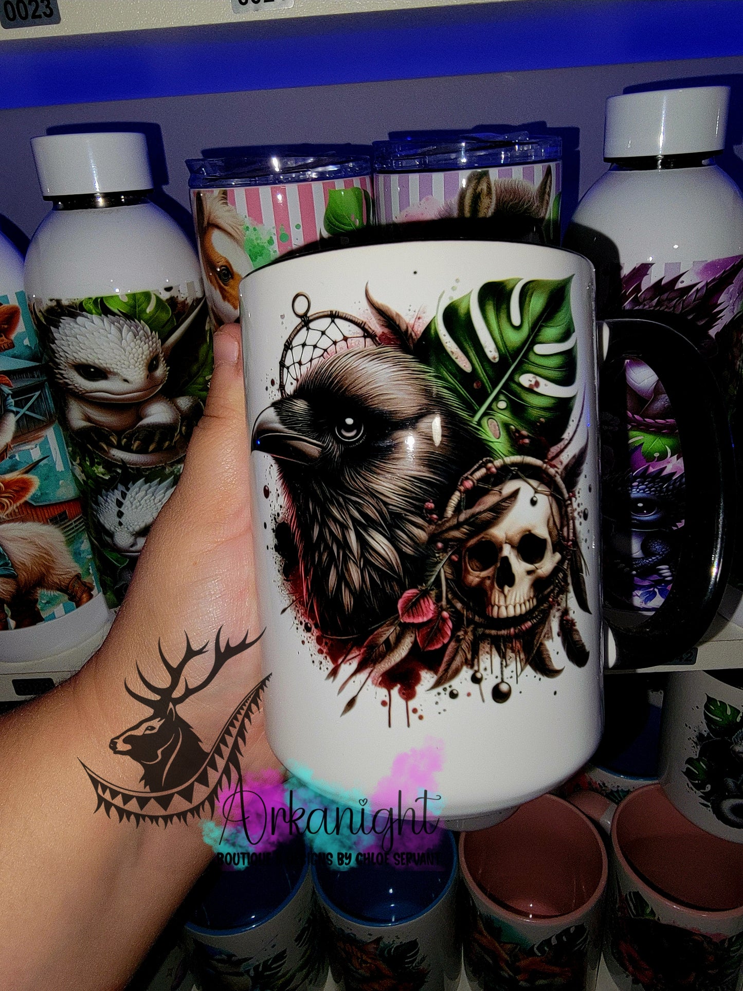 Tasse en céramique sur commande - Monstera & Corbeau horreur