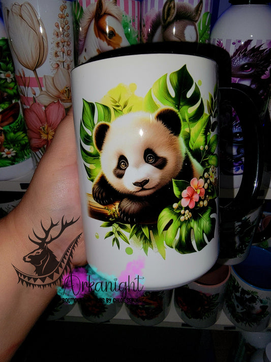 Tasse en céramique sur commande - Monstera & Panda (jaune)