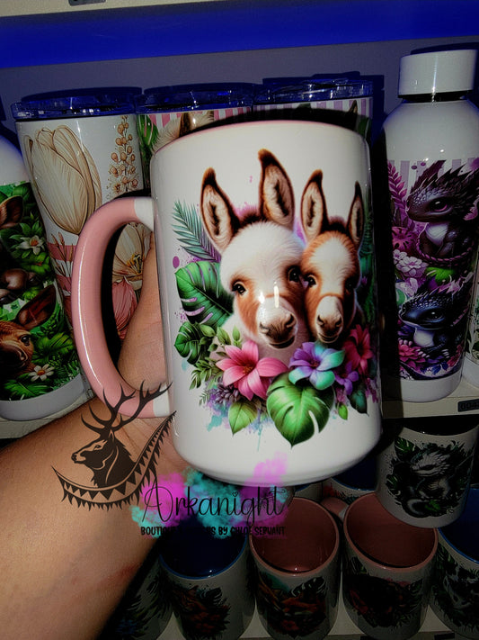 Tasse en céramique sur commande - 2 bébés Ânes Mauve