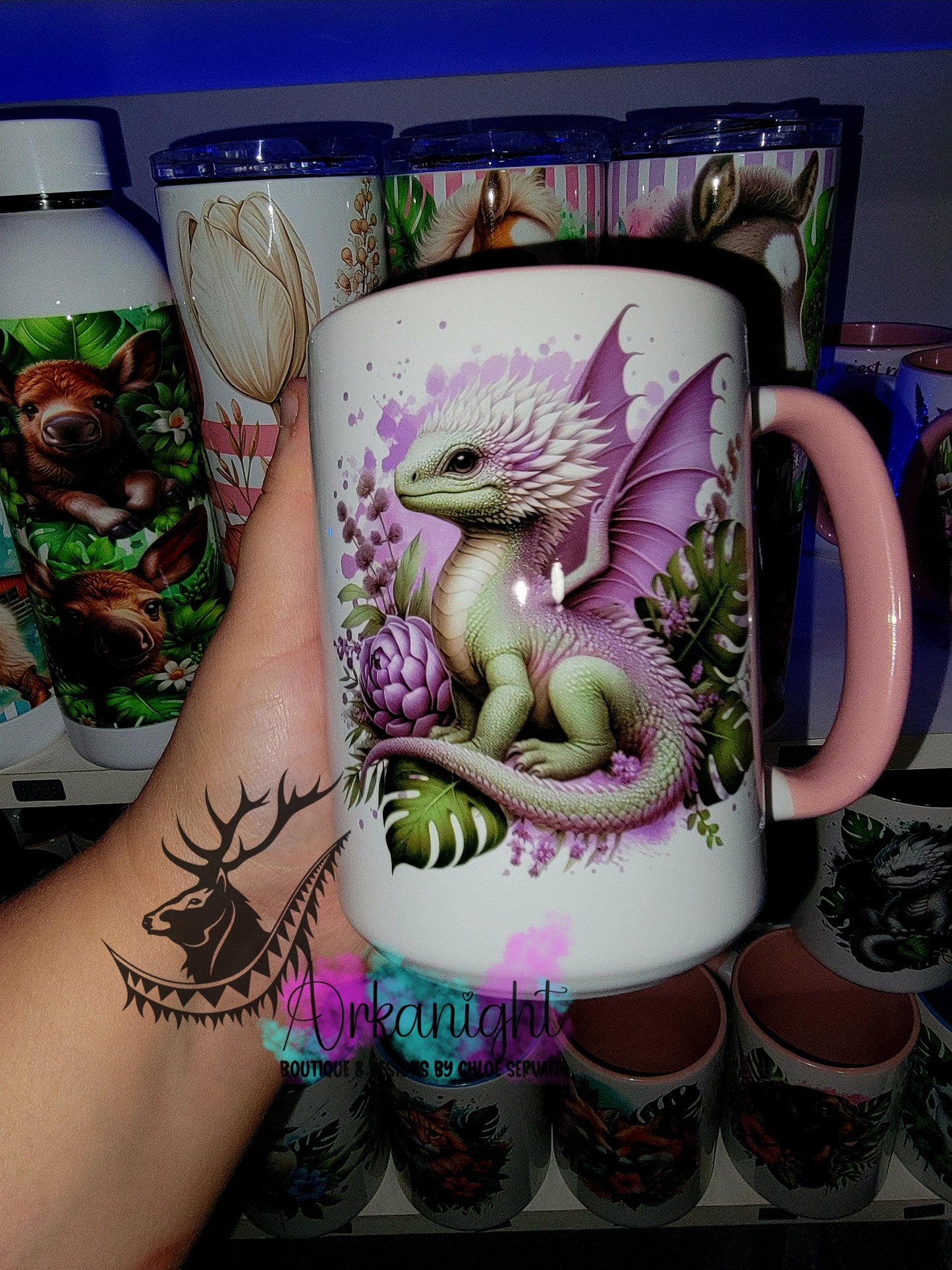 Tasse en céramique sur commande - Bébé Dragon Sauge & Lilas