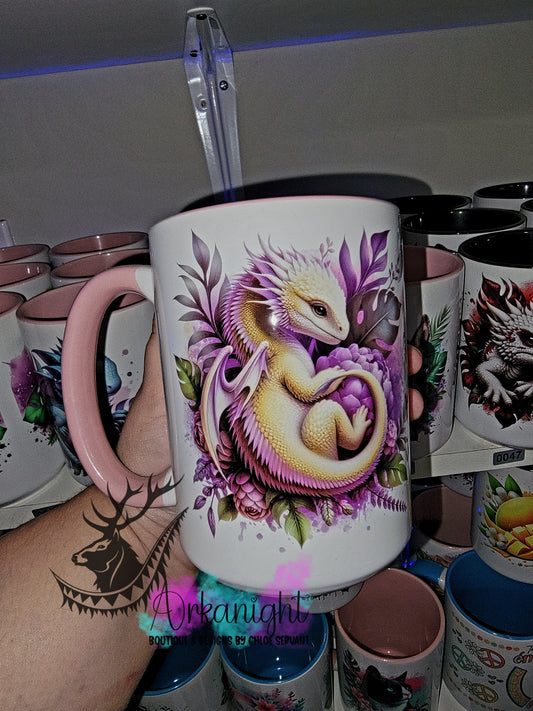 Tasse en céramique sur commande - Bébé Dragon Jaune & Lilas