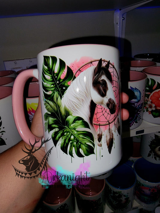 Tasse en céramique sur commande - Dreamcatcher Paint horse boho rose