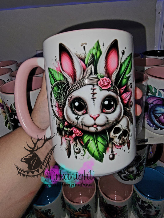 Tasse en céramique sur commande - Monstera & Bunny horror