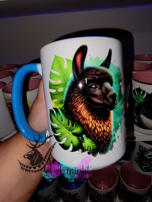 Tasse en céramique sur commande - Monstera & Lhama Noir et brun