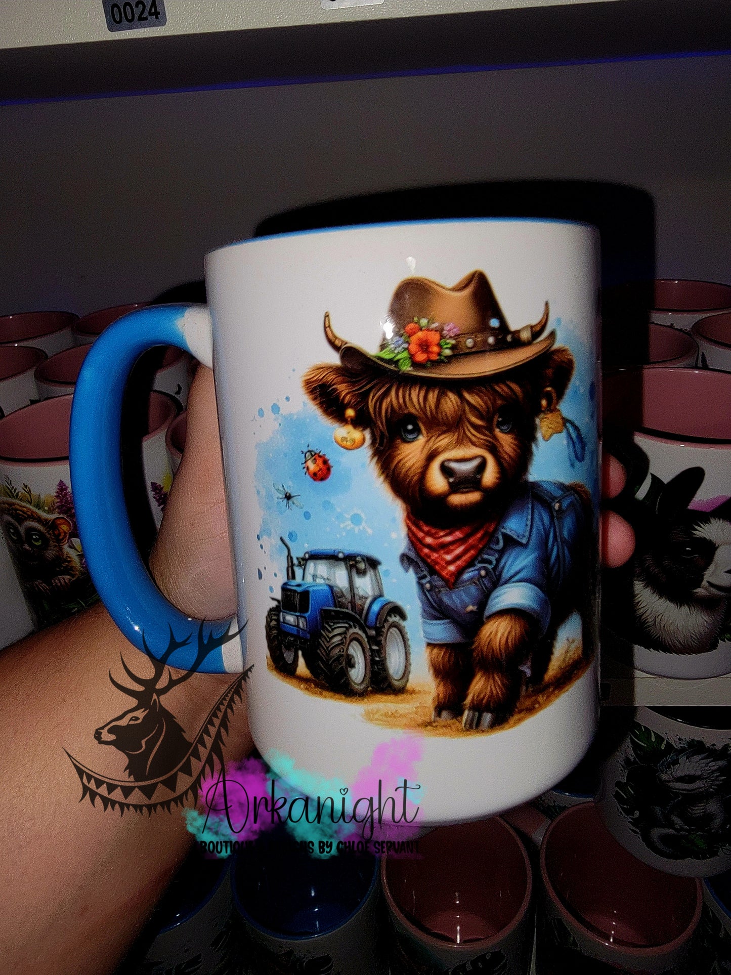 Tasse en céramique sur commande - Vache Fermier Bleu