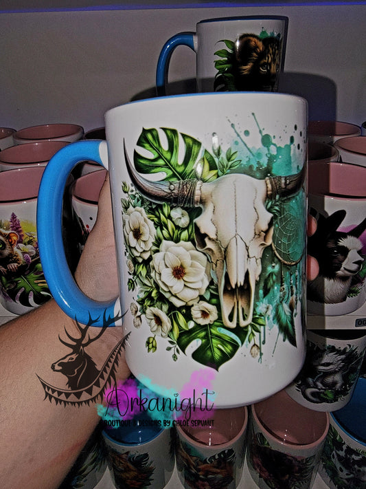 Tasse en céramique sur commande - Monstera & bramabull (turquoise)