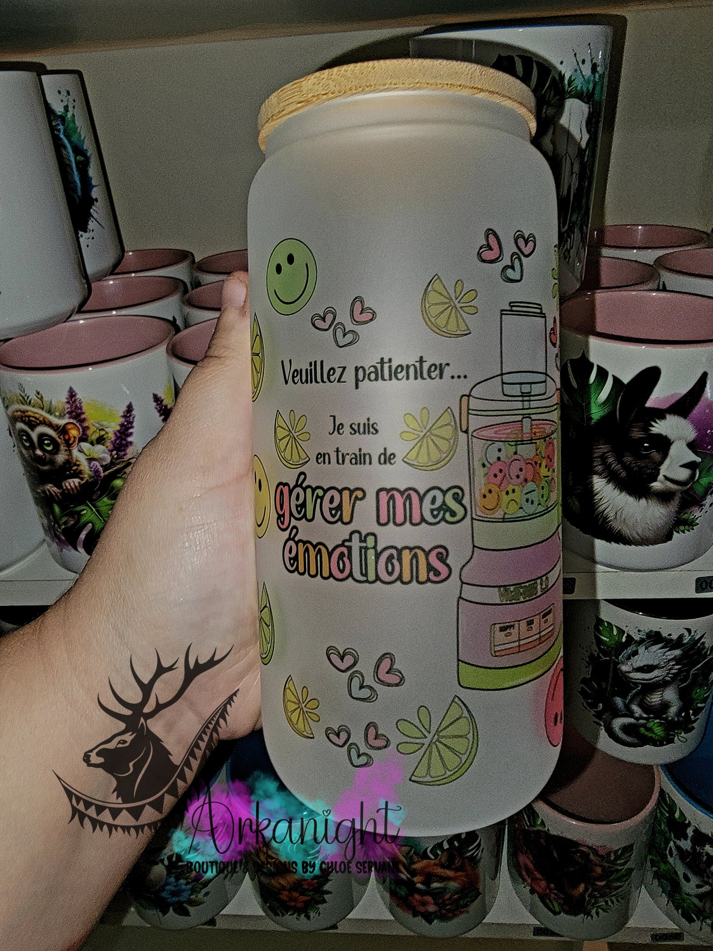 Verre en vitre givré 16oz & Couvercle en Bambou - Gérer mes émotions