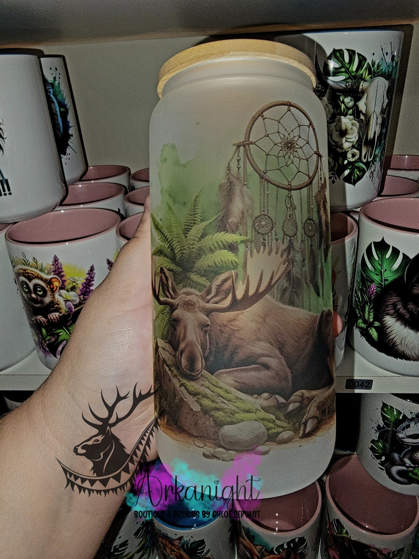 Verre en vitre givré 16oz & Couvercle en Bambou - Orignal Boho