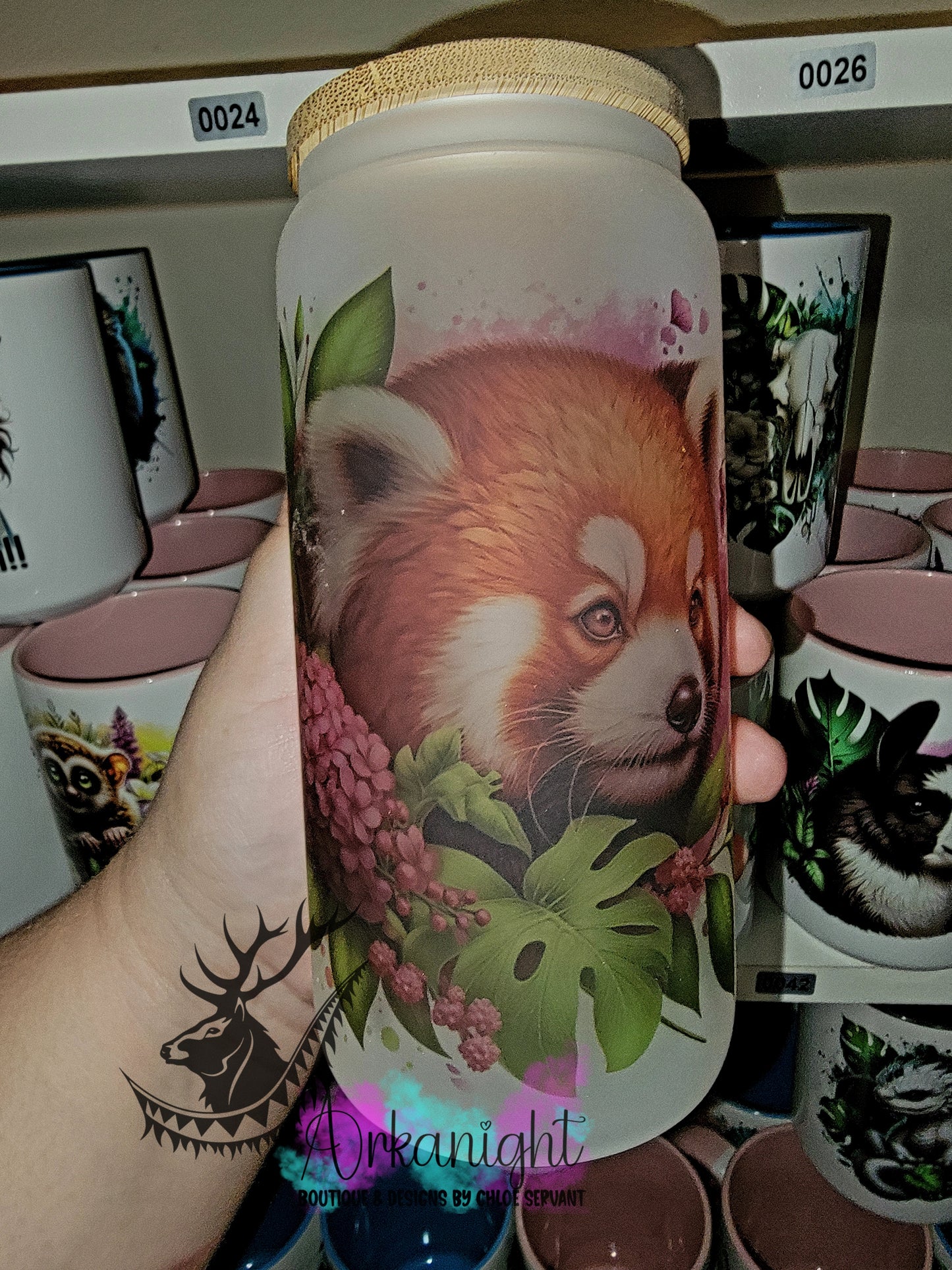 Verre en vitre givré 16oz & Couvercle en Bambou - Panda Roux