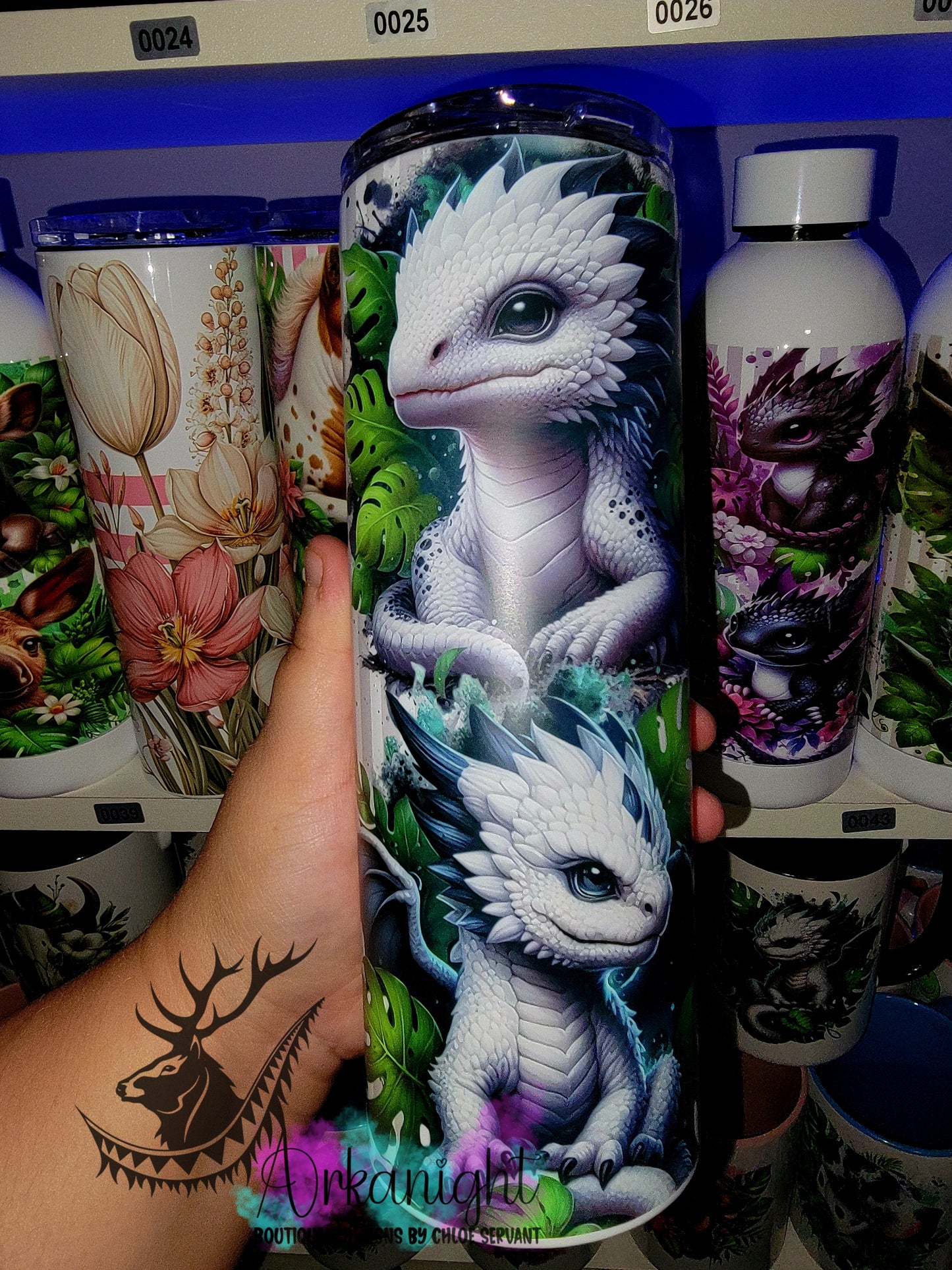 Gourde sur commande - Collection Monstera & Bébé Dragon - Blanc & Bleu Navy