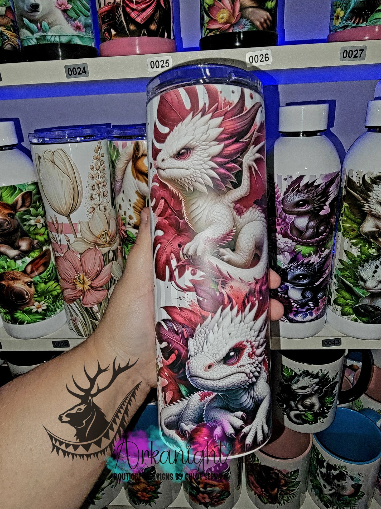 Gourde sur commande - Collection Monstera & Bébé Dragon - Blanc & Bourgogne