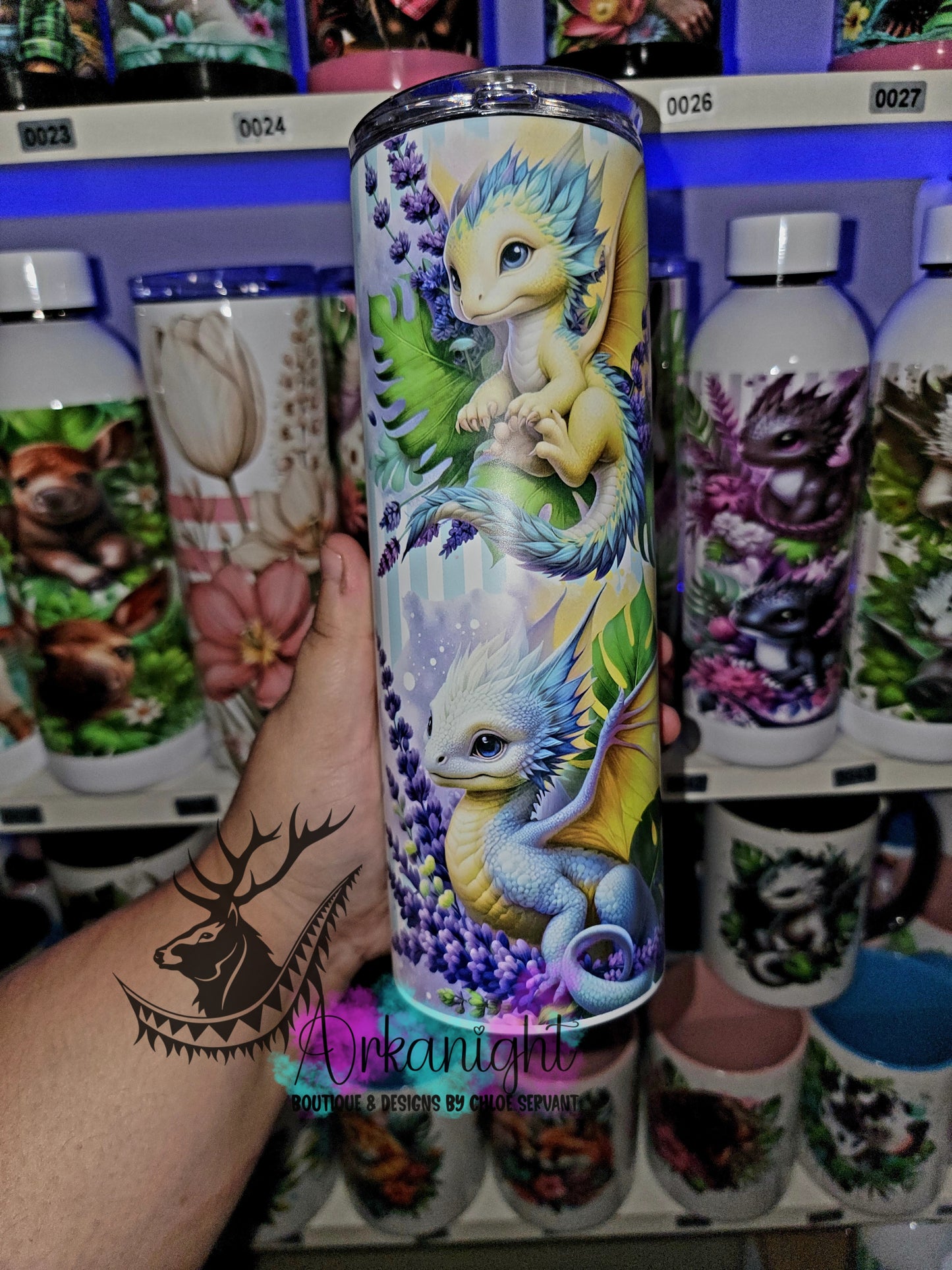 Gourde sur commande - Collection Monstera & Bébé Dragon - Jaune & Lilas