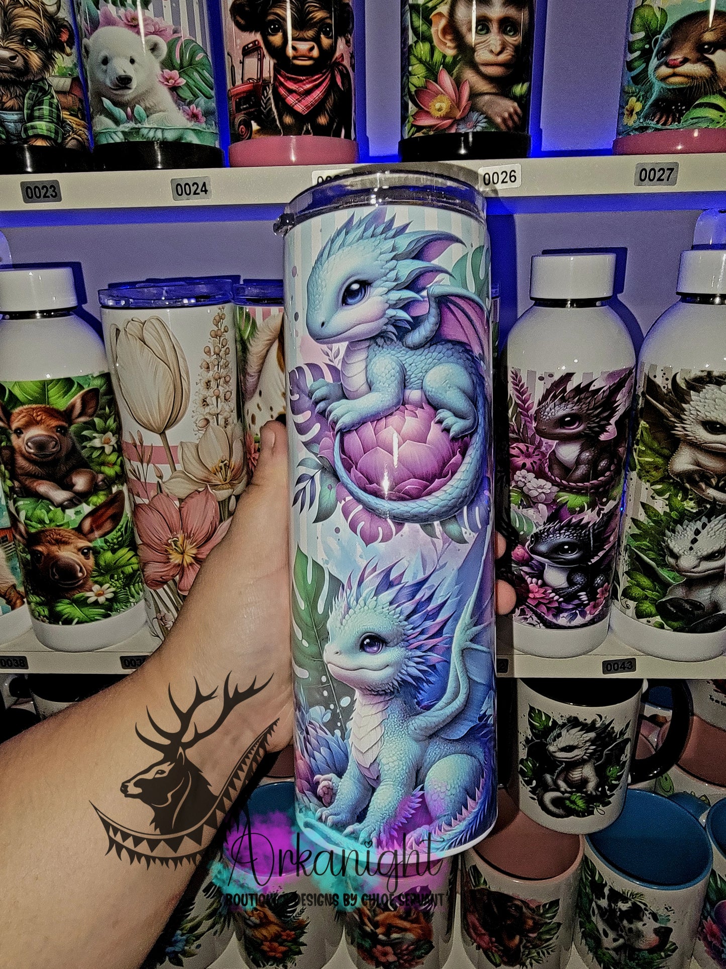 Gourde sur commande - Collection Monstera & Bébé Dragon - Turquoise & Lilas