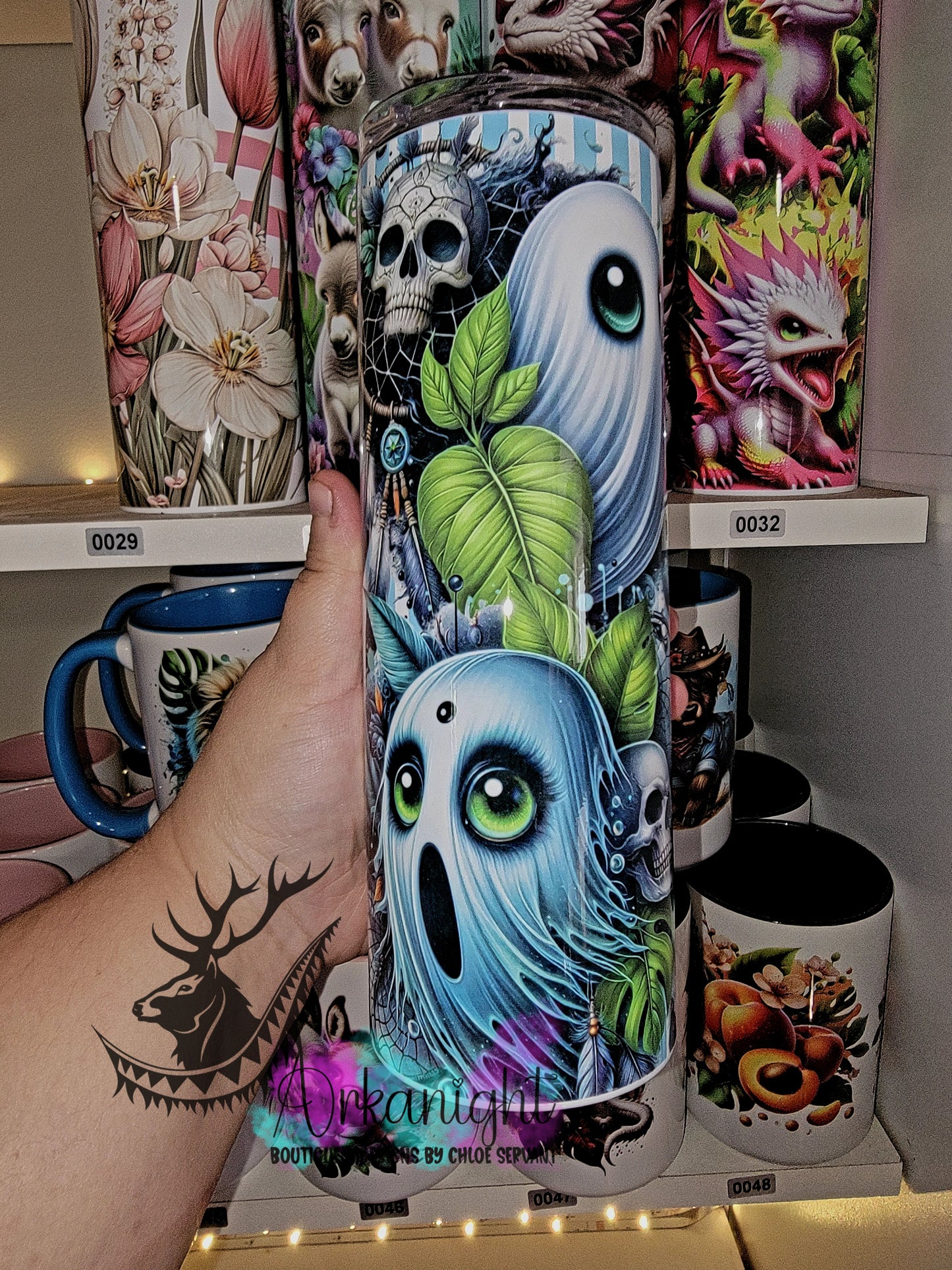 Gourde sur commande - Collection Monstera & Halloween 2025 - Fantôme bleu