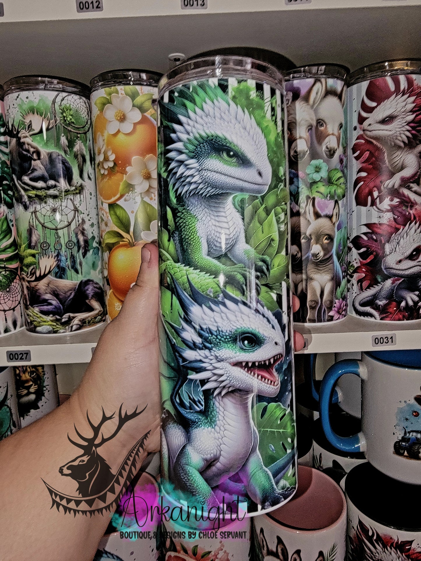 Gourde sur commande - Collection Monstera & Bébé Dragon - Blanc & Vert Forêt