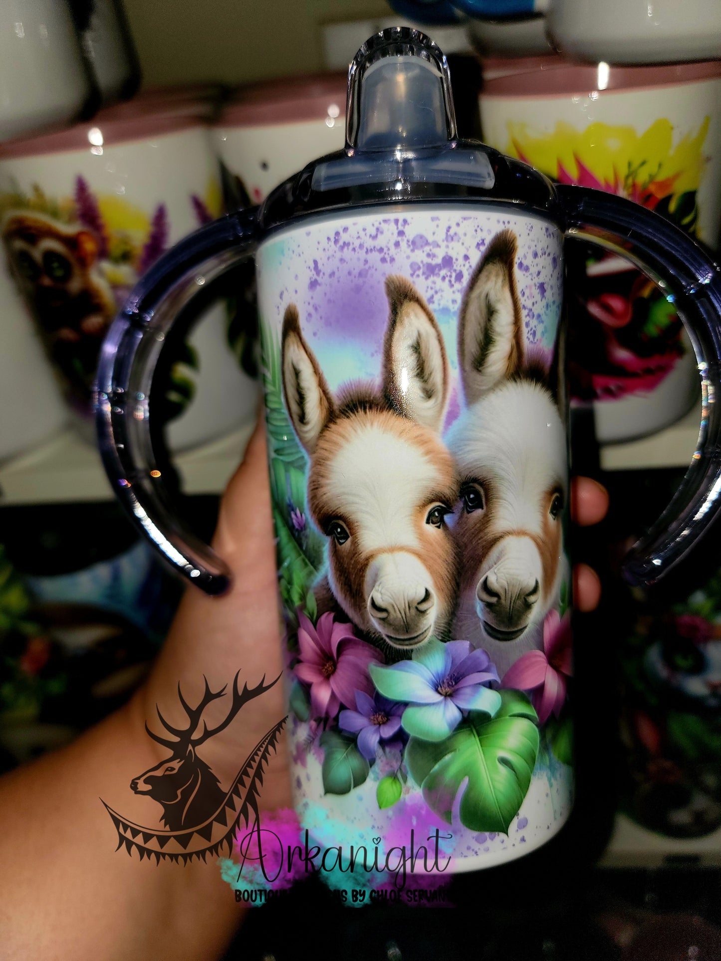 Gourde - Biberon Évolutif sur commande - Âne Brun&Mauve