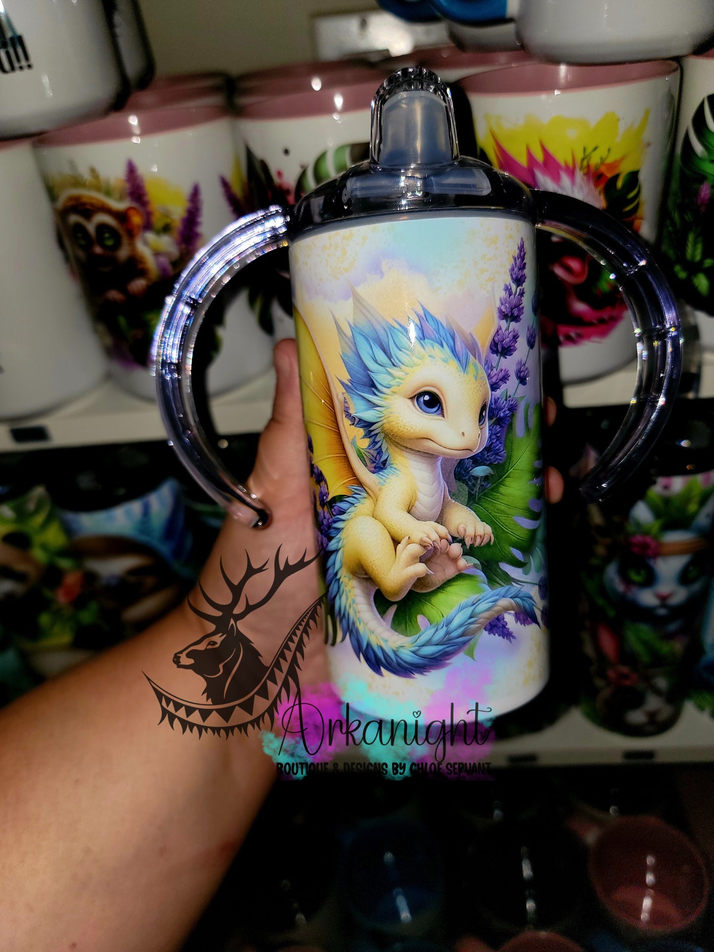 Gourde - Biberon Évolutif sur commande - Dragon Jaune et bleu ciel