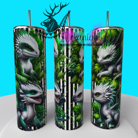 Gourde sur commande - Collection Monstera & Bébé Dragon - Blanc & Vert Forêt