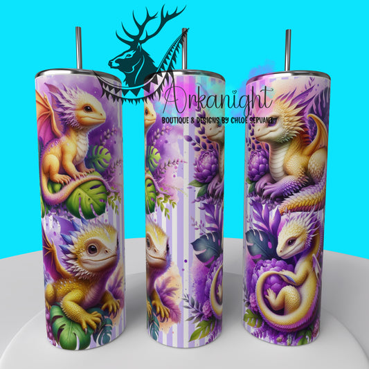 Gourde sur commande - Collection Monstera & Bébé Dragon - Jaune & Mauve