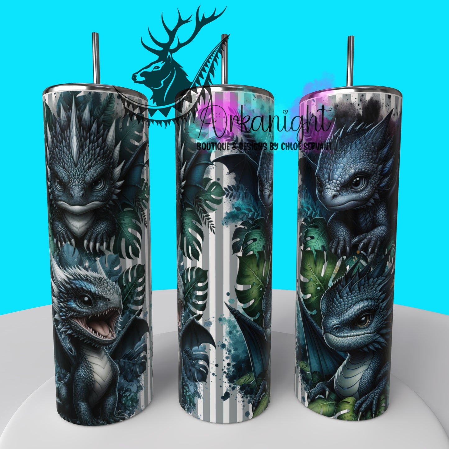 Gourde sur commande - Collection Monstera & Bébé Dragon - Bleu Navy & Gris