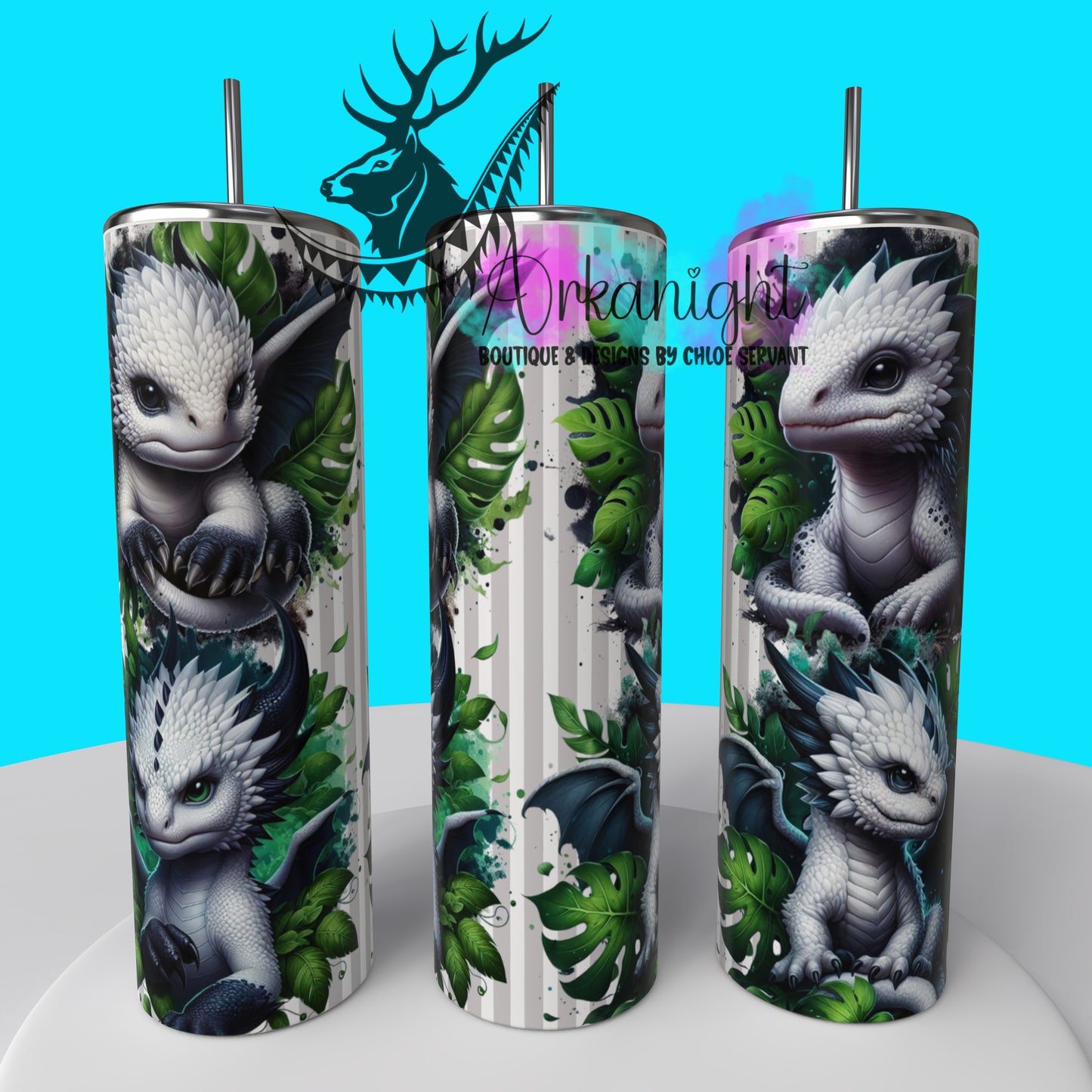 Gourde sur commande - Collection Monstera & Bébé Dragon - Blanc & Bleu Navy