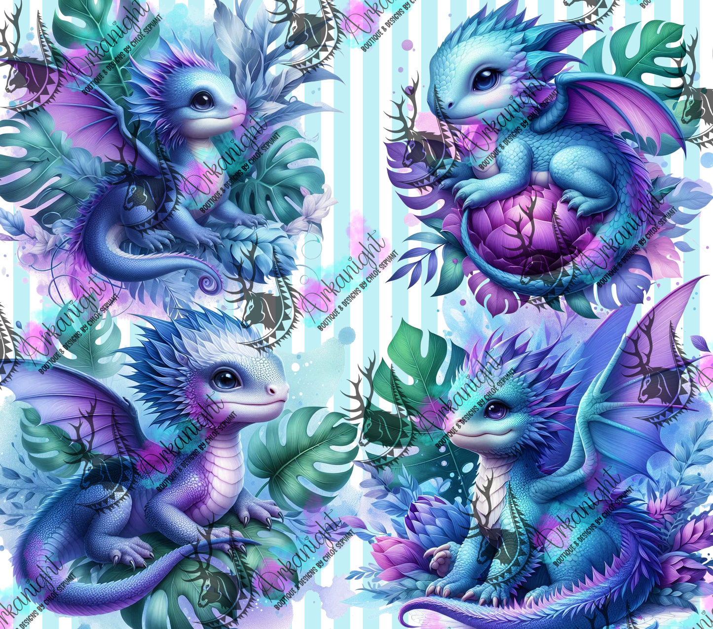 Numérique - Collection Monstera & Bébé Dragon - Turquoise & Lilas