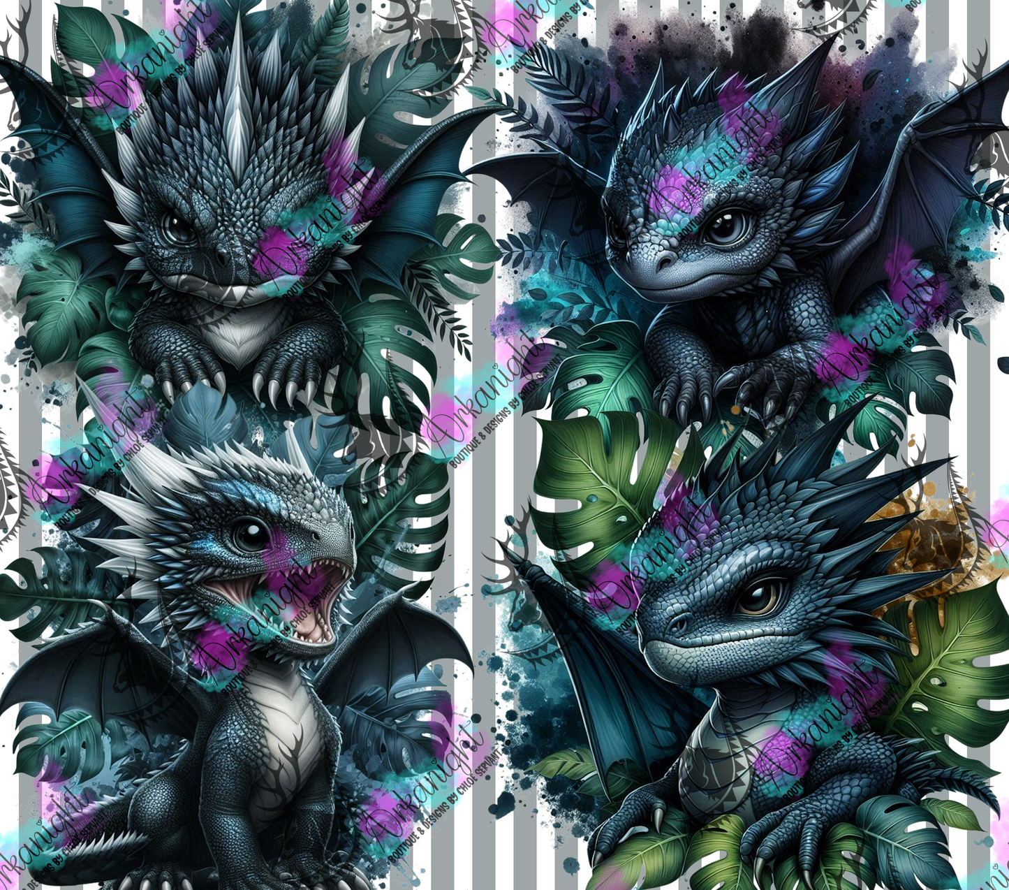 Numérique - Collection Monstera & Bébé Dragon - Bleu Navy & Gris