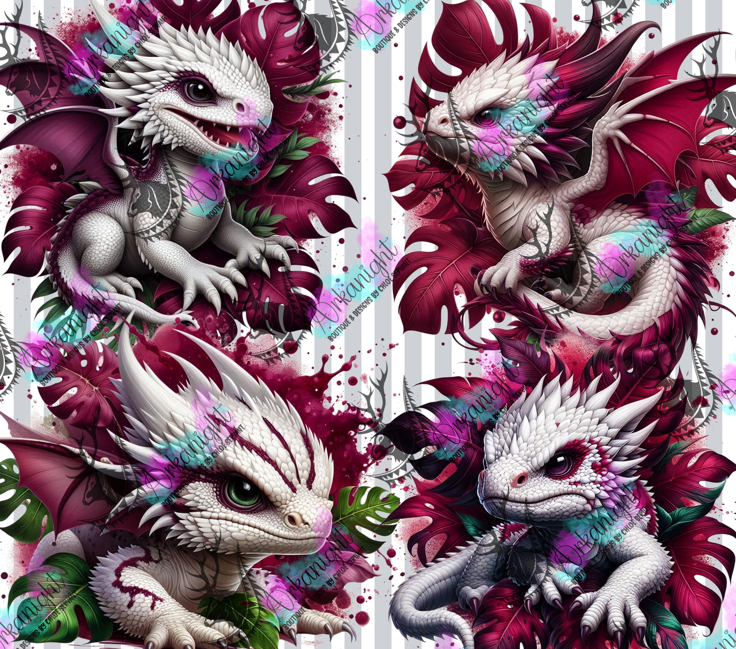 Numérique - Collection Monstera & Bébé Dragon - Blanc & Bourgogne