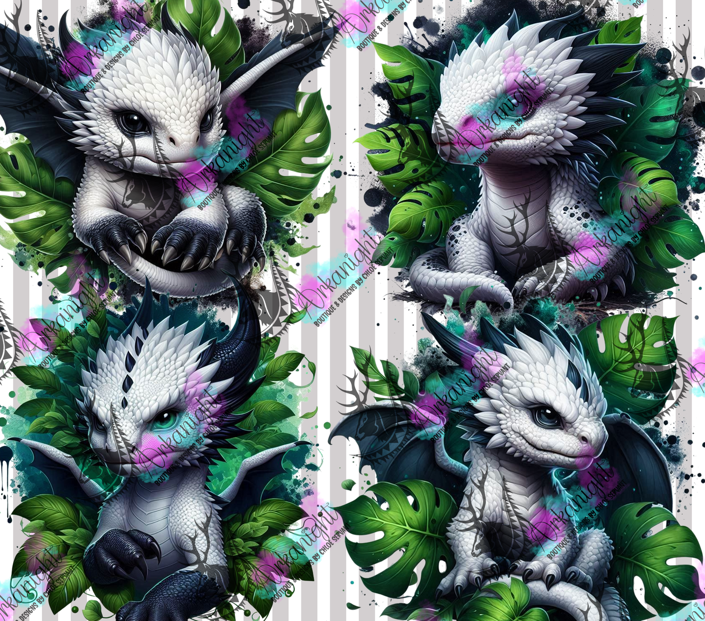 Numérique - Collection Monstera & Bébé Dragon - Blanc & Bleu Navy