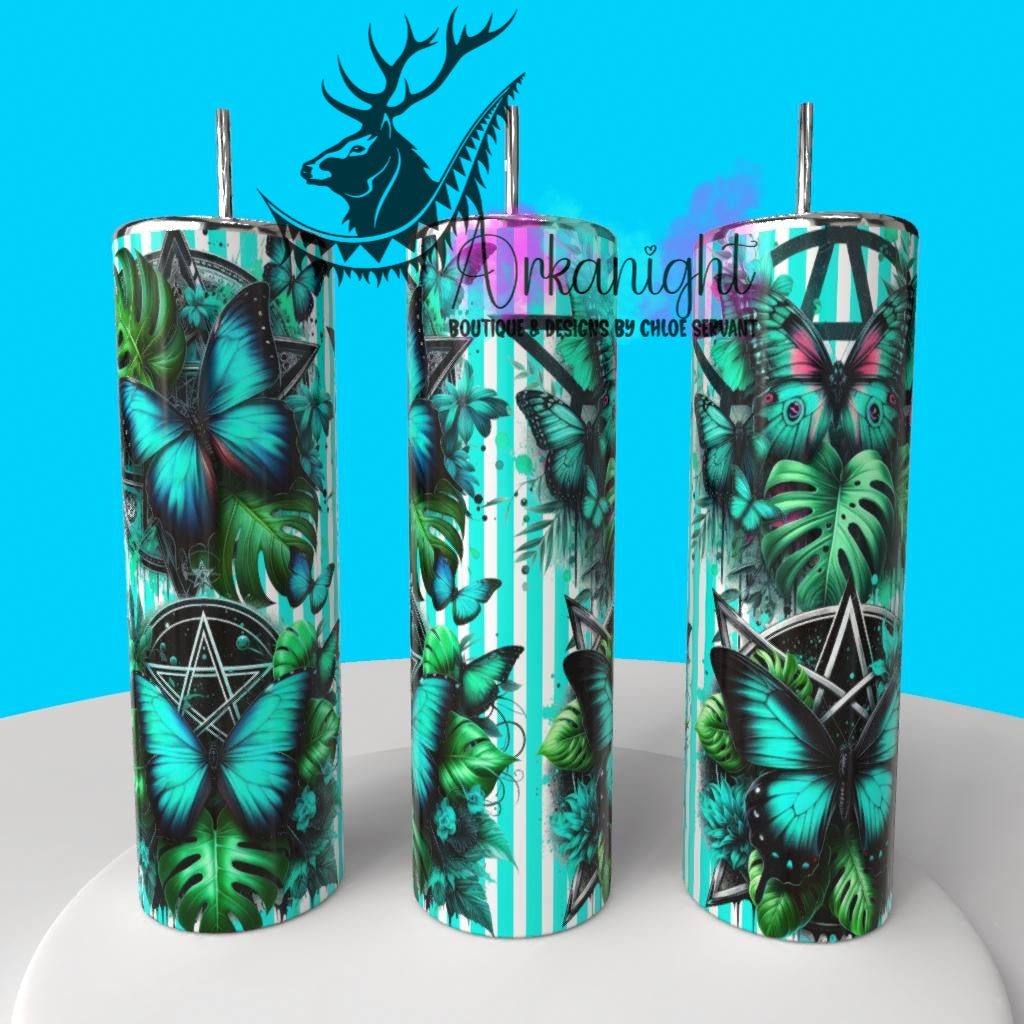 Gourde sur commande - Collection Monstera & Halloween 2025 - Pentagram Butterflies blue