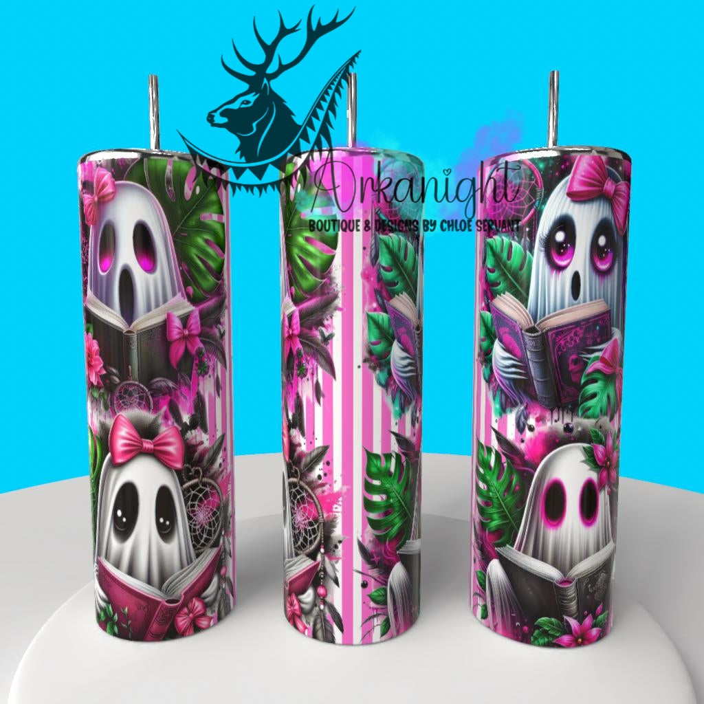 Gourde sur commande - Collection Monstera & Halloween 2025 - Cute Pink Reading Ghost