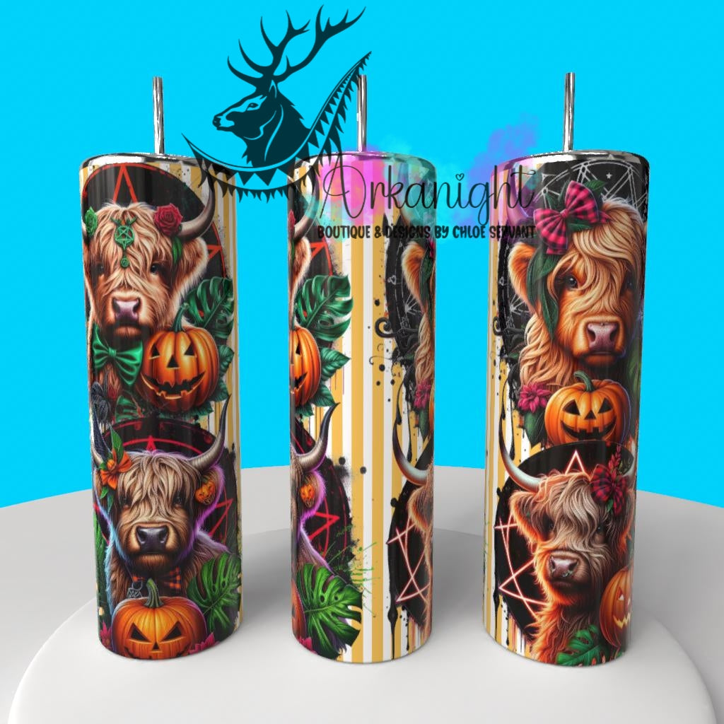 Gourde sur commande - Collection Monstera & Halloween 2025 - Orange Witch Highland Cow