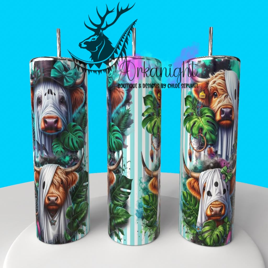Gourde sur commande - Collection Monstera & Halloween 2025 - Ghost Highland Cow