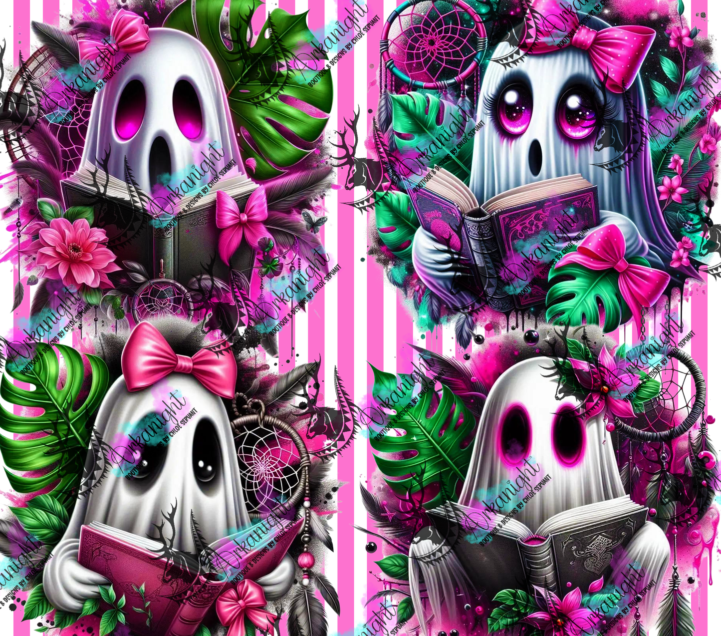 Numérique - Collection Monstera & Halloween 2025 - Pink Cute Reading Ghost