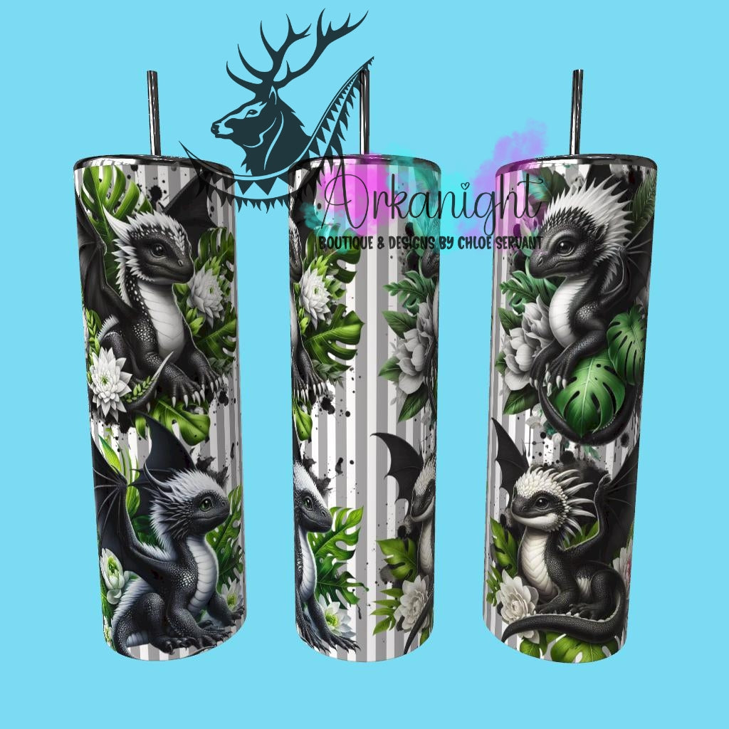 Gourde sur commande - Collection Monstera & Bébé Dragon - Noir & Blanc