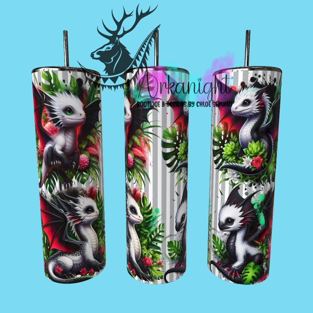 Gourde sur commande - Collection Monstera & Bébé Dragon - Noir, Blanc & Rouge