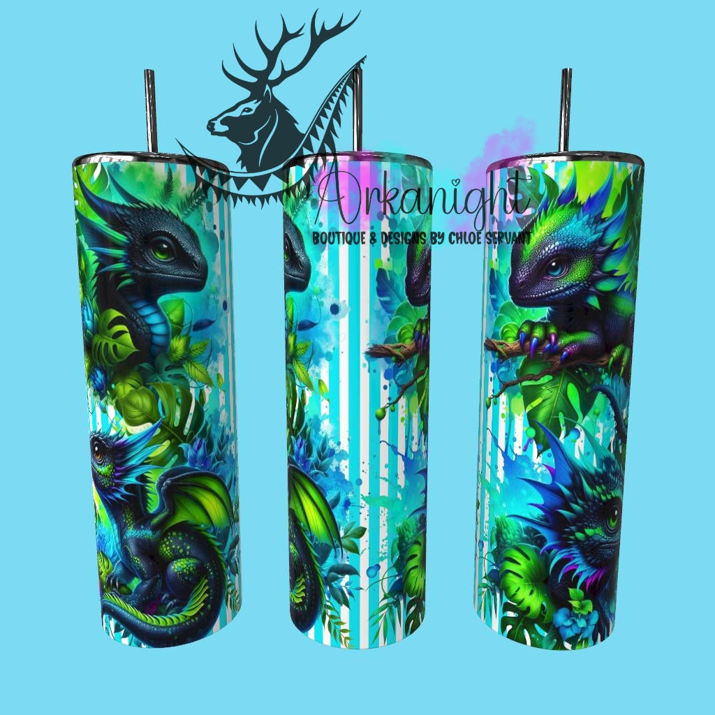 Gourde sur commande - Collection Monstera & Bébé Dragon - Noir, Bleu & Vert