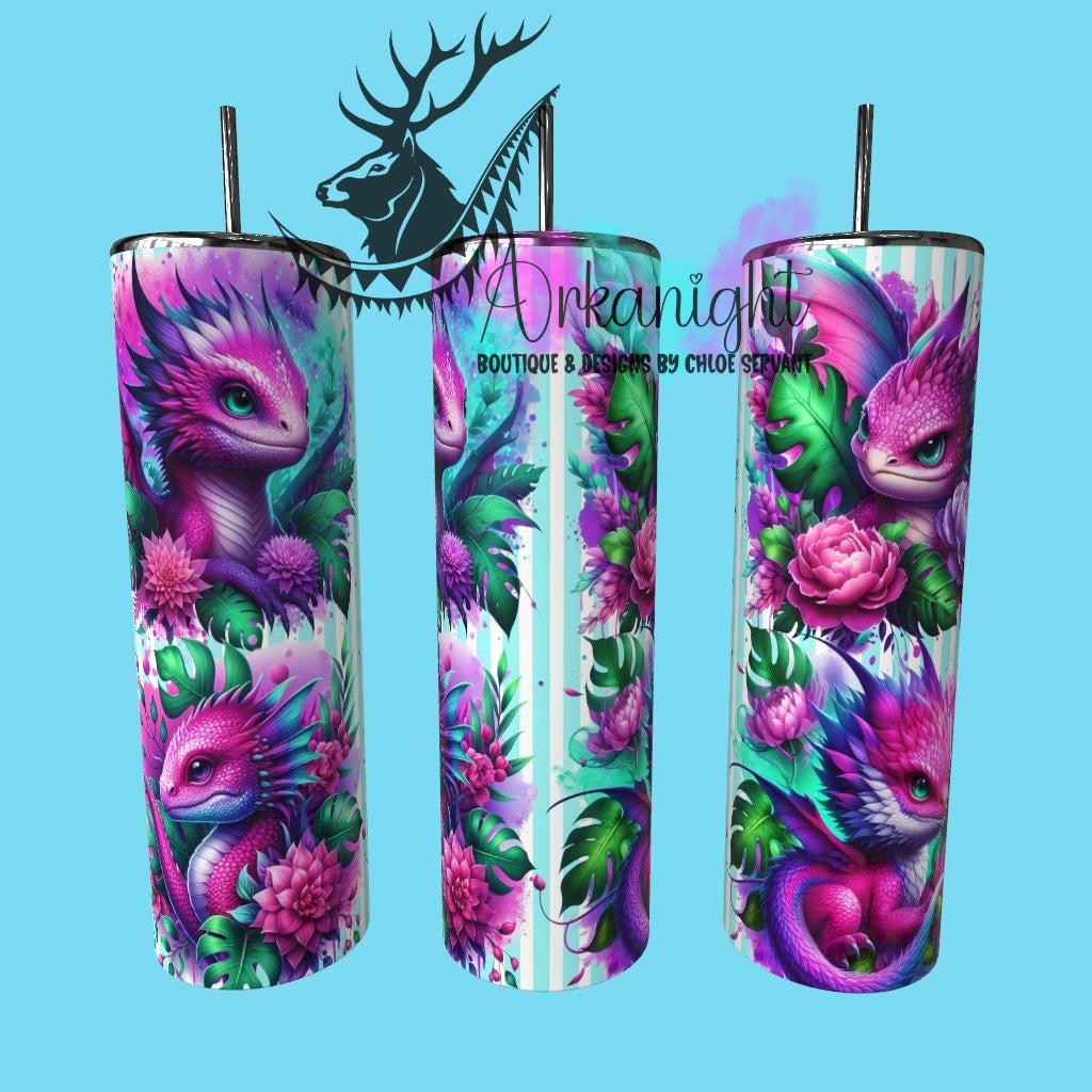 Gourde sur commande - Collection Monstera & Bébé Dragon - Rose & Turquoise & Mauve