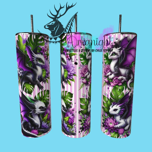Gourde sur commande - Collection Monstera & Bébé Dragon - Blanc, Noir & Lilas