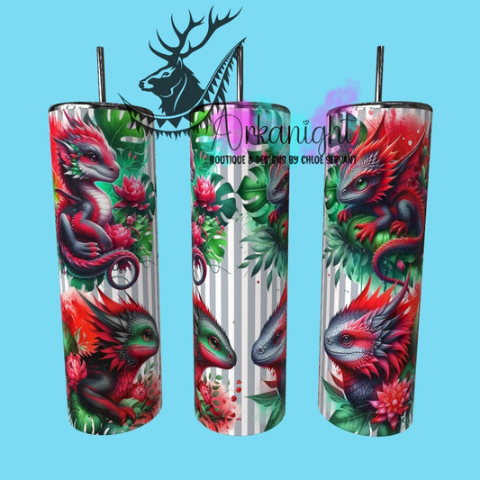 Gourde sur commande - Collection Monstera & Bébé Dragon - Gris & Rouge